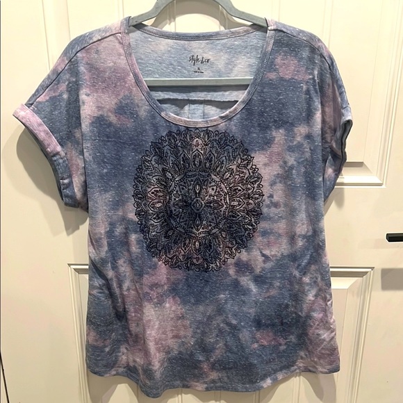Style & Co. XL Pink and Blue heathered Mandala Graphic Short Sleeve T-Shirt - Picture 1 of 6